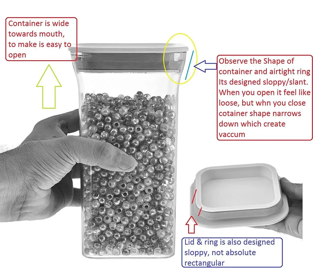 Standard Square Airtight Plastic Kitchen Storage Container With Red Lid Set Of 6 (1100 ml)