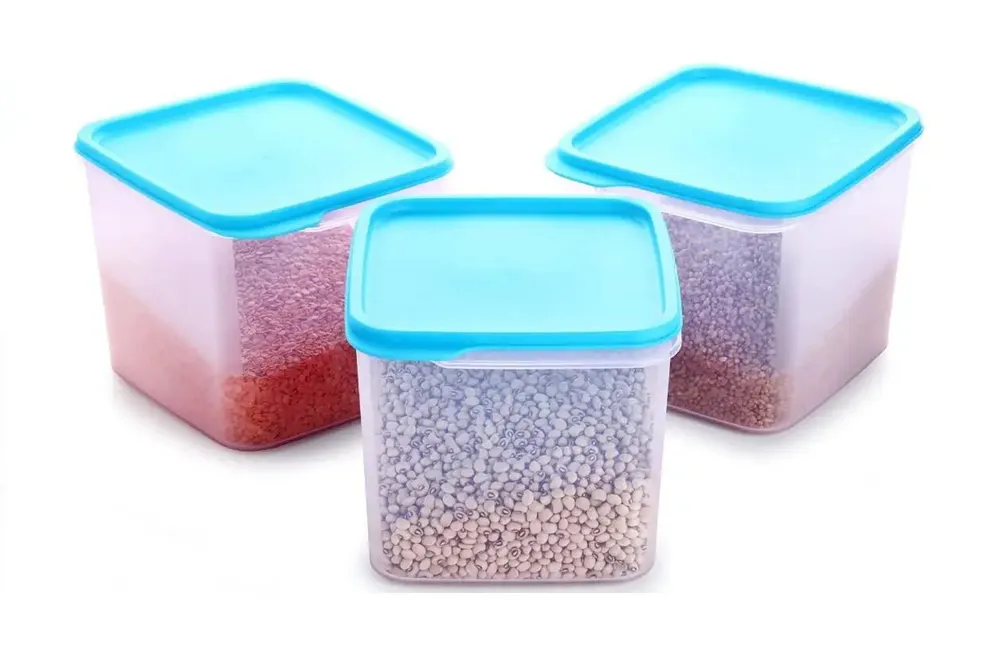 Standard Square Big Plastic Kitchen Storage Container With Blue Lid Set Of 6 (4 Litre)