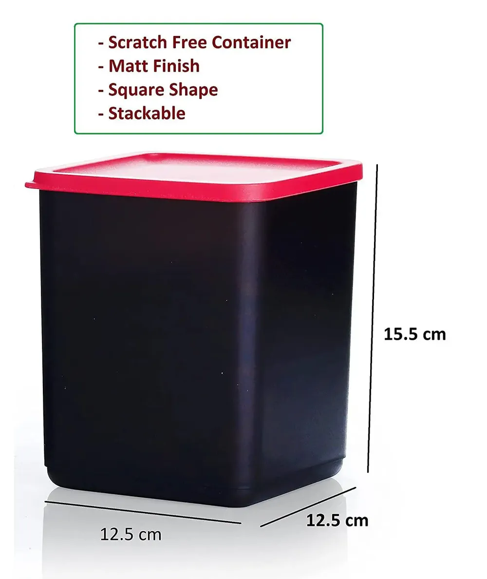 Standard Square Black Kitchen Storage Container With Pink Lid Set Of 4 (2 Litre)