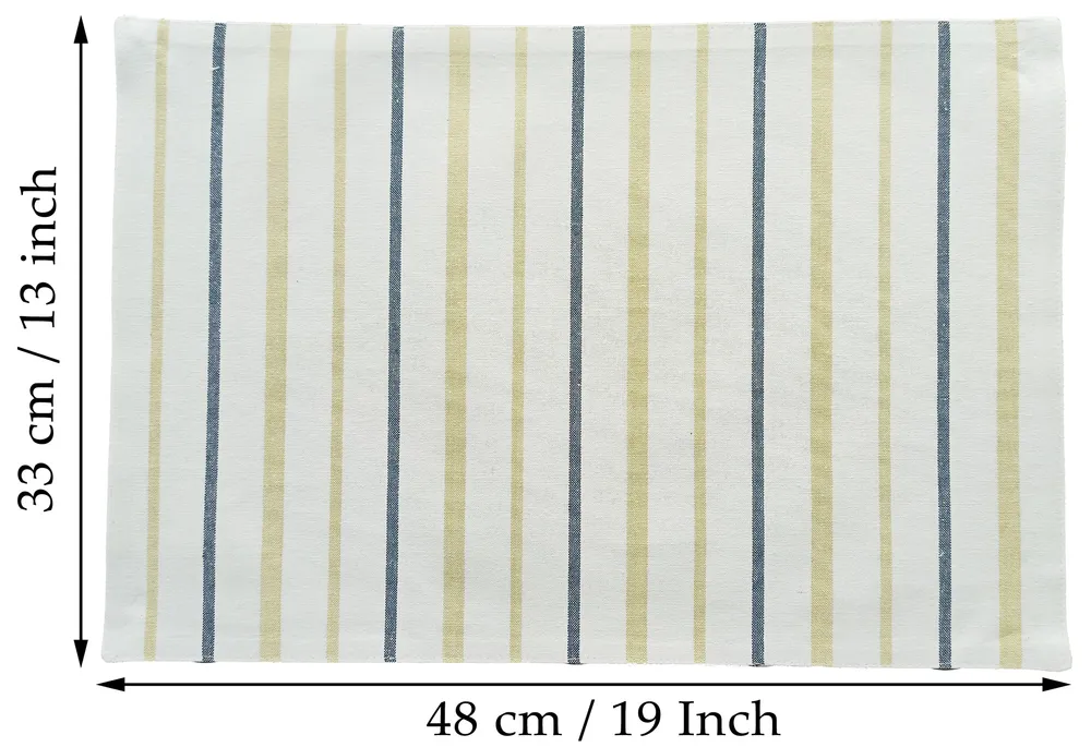 Standard Striped White & Beige Premium Cotton Placemats Set Of 6