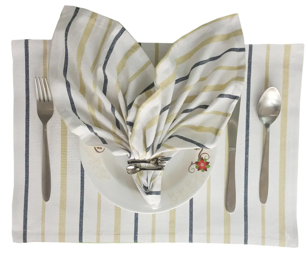 Standard Striped White & Beige Premium Cotton Placemats Set Of 6