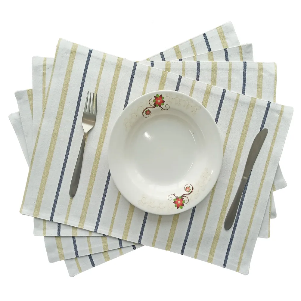 Standard Striped White & Beige Premium Cotton Placemats Set Of 6