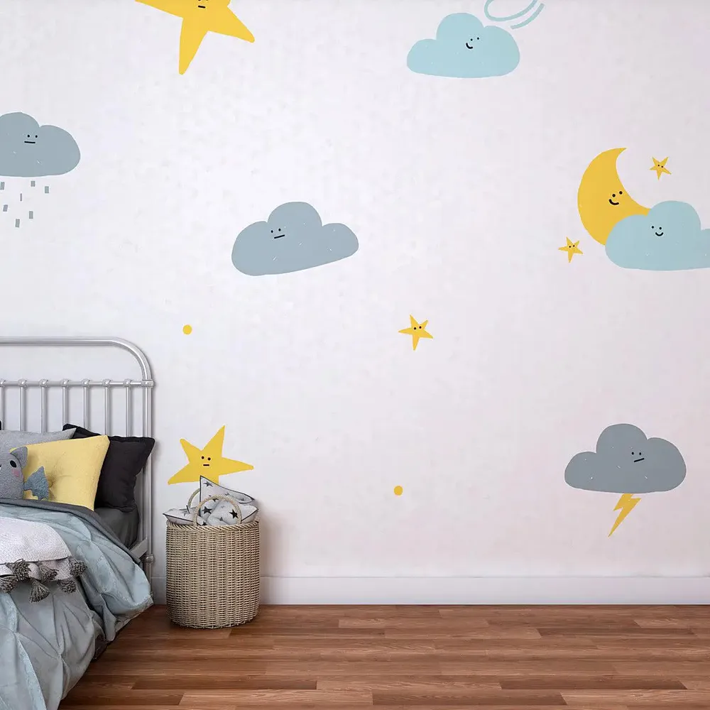 Star &amp; Cloud Subtle Kids Self Adhesive Wallpaper