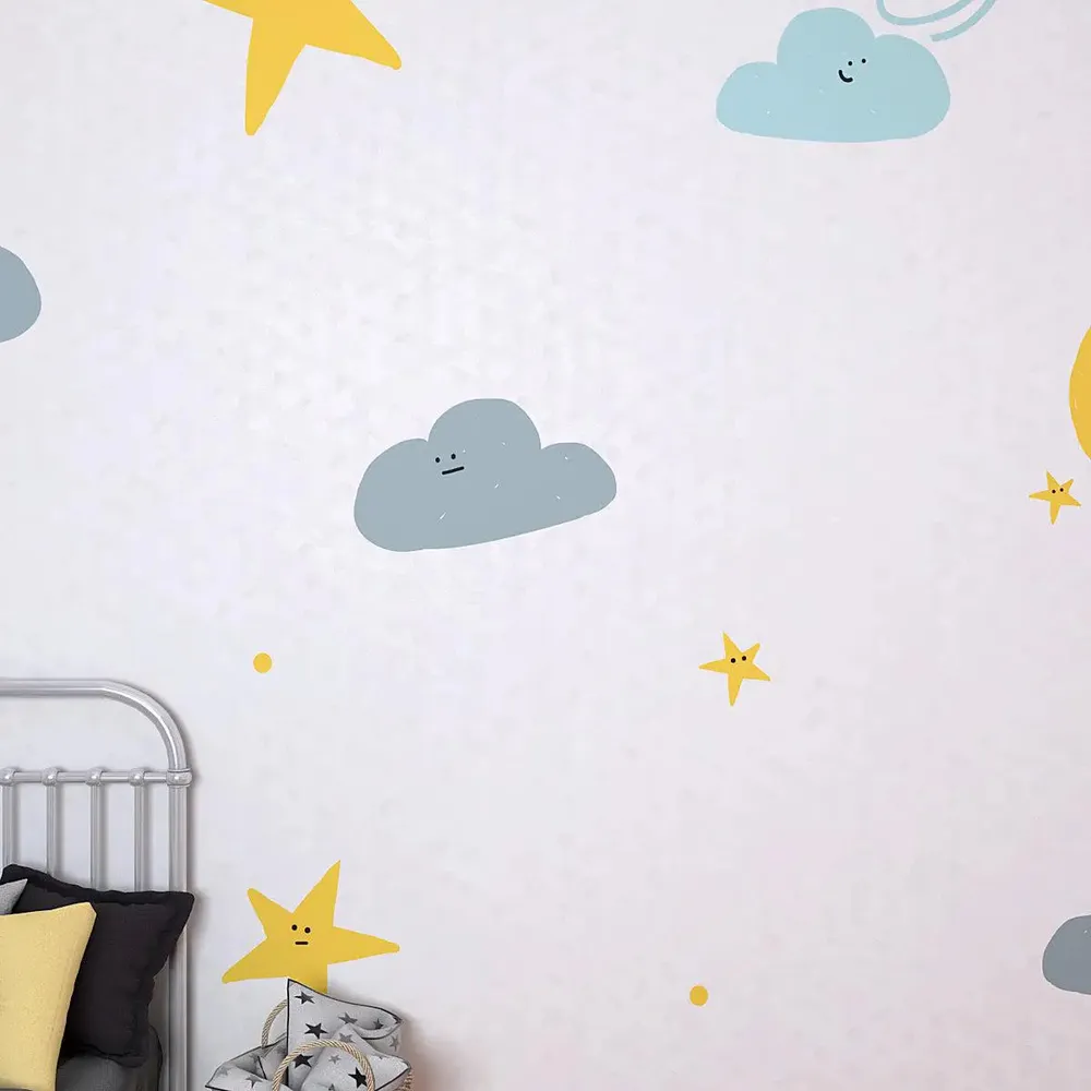 Star &amp; Cloud Subtle Kids Self Adhesive Wallpaper