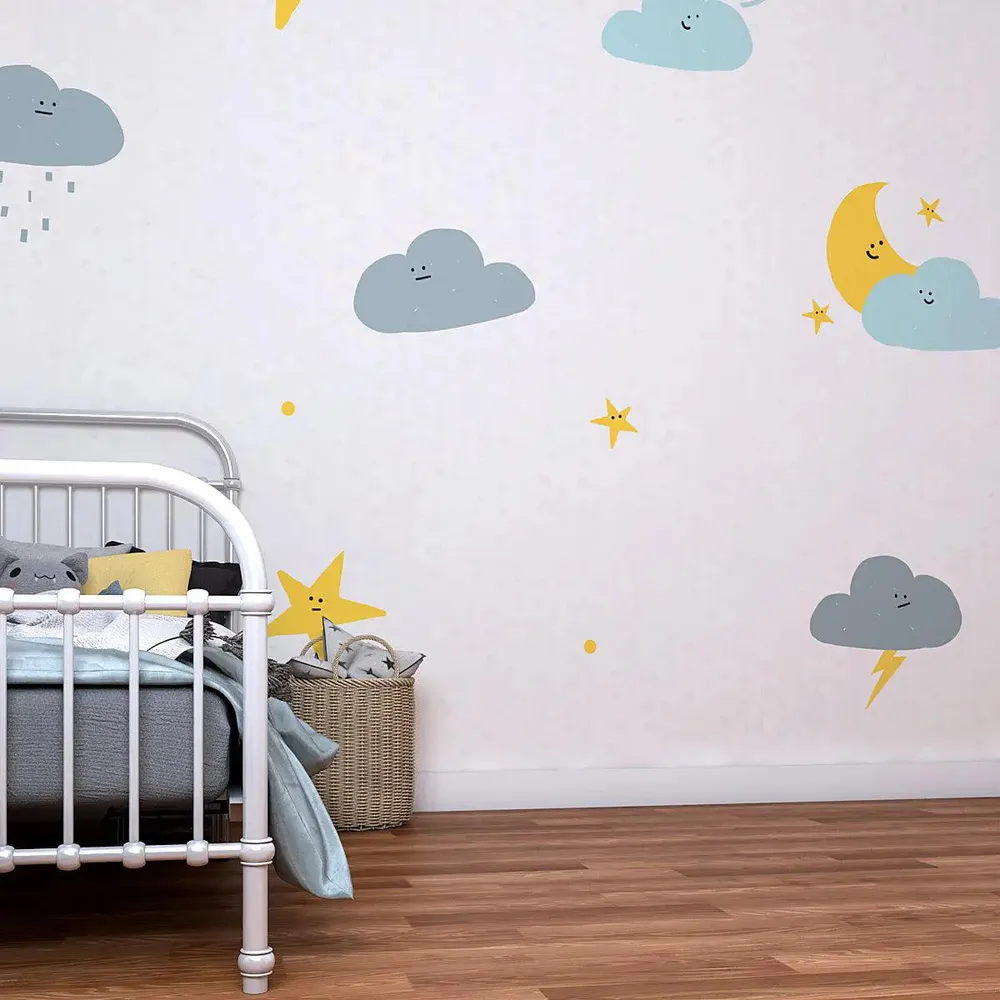 Star &amp; Cloud Subtle Kids Self Adhesive Wallpaper