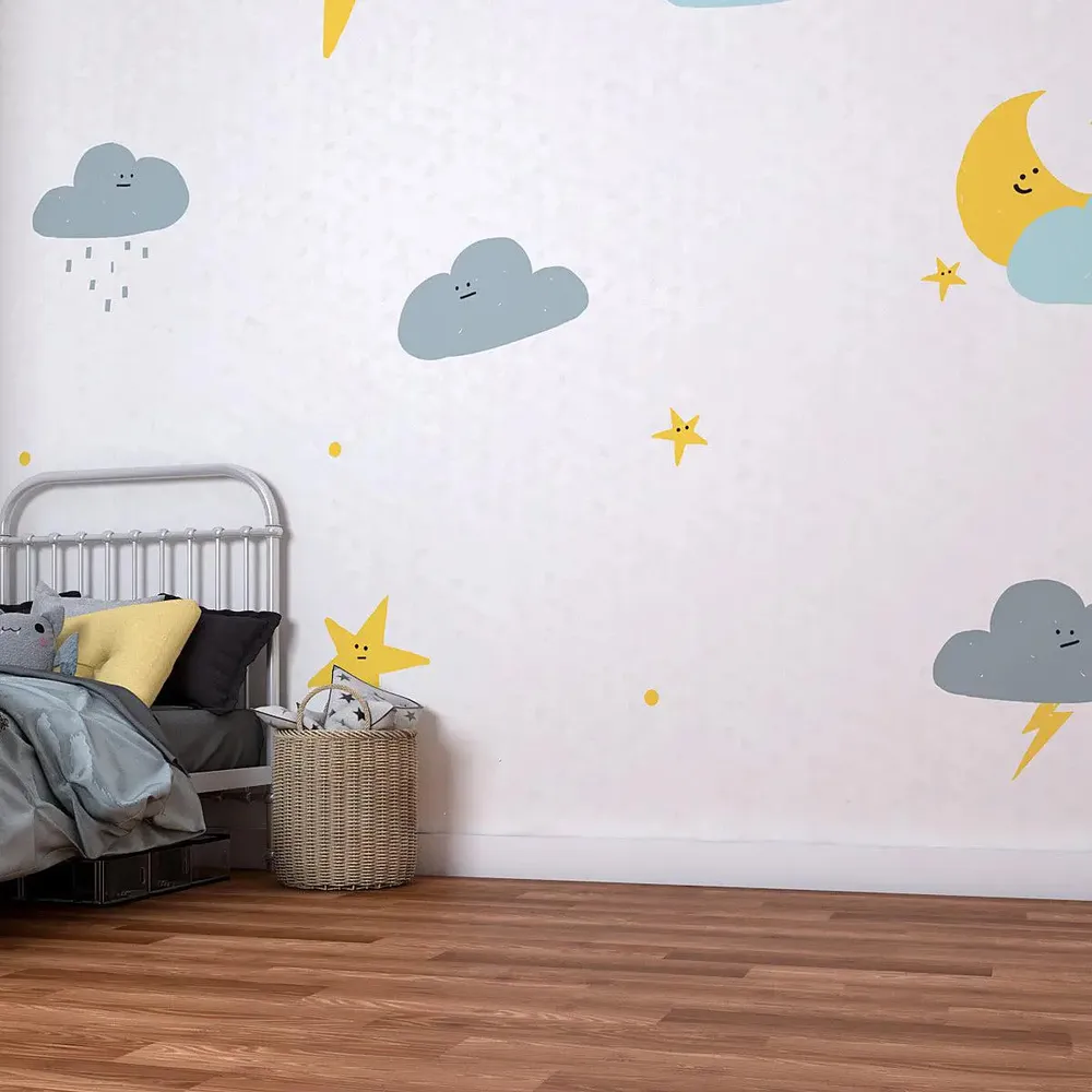 Star &amp; Cloud Subtle Kids Self Adhesive Wallpaper