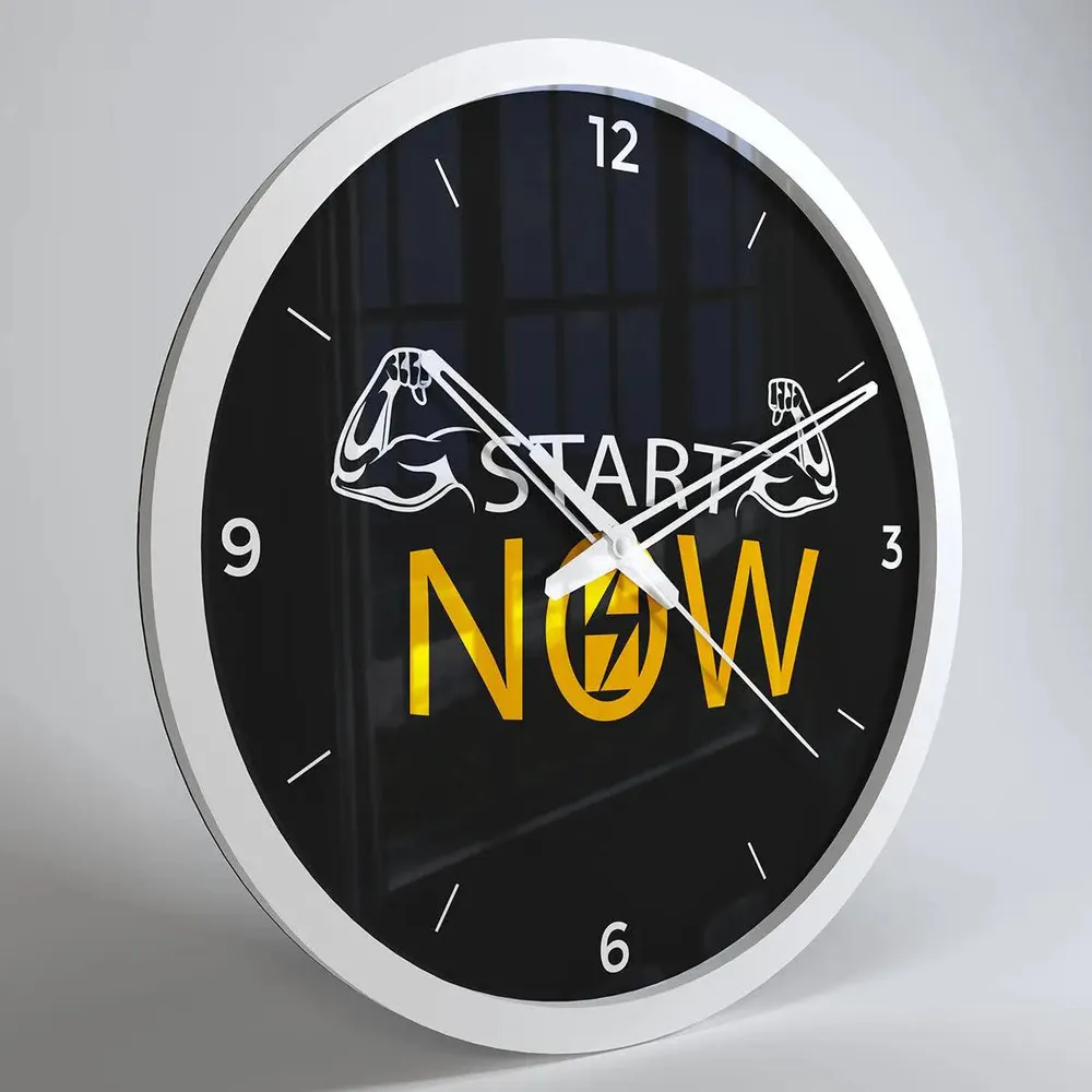 Start Now' Motivational Wall Clock for Gym Decor - White Frame
