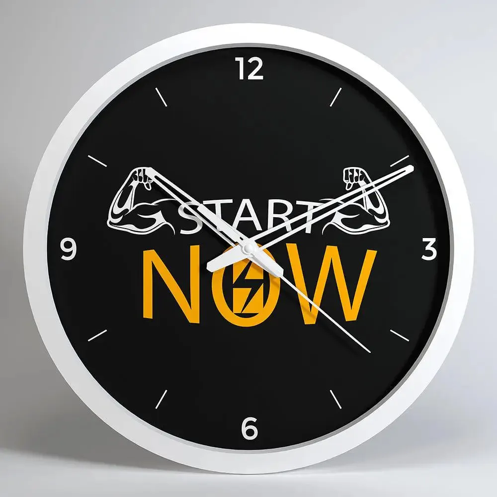 Start Now' Motivational Wall Clock for Gym Decor - White Frame