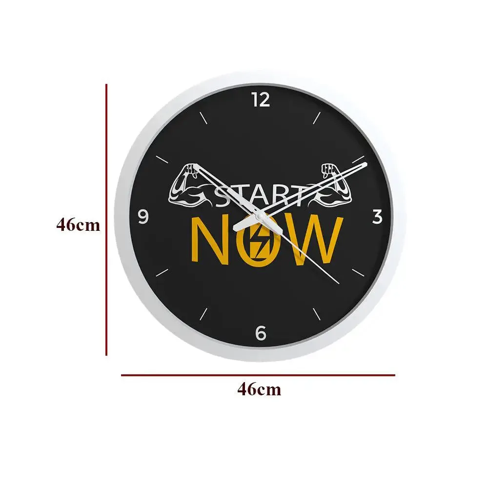 Start Now' Motivational Wall Clock for Gym Decor - White Frame