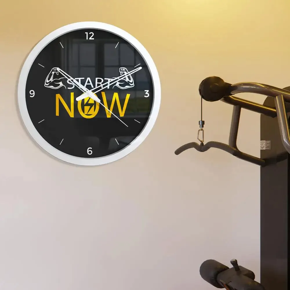 Start Now' Motivational Wall Clock for Gym Decor - White Frame
