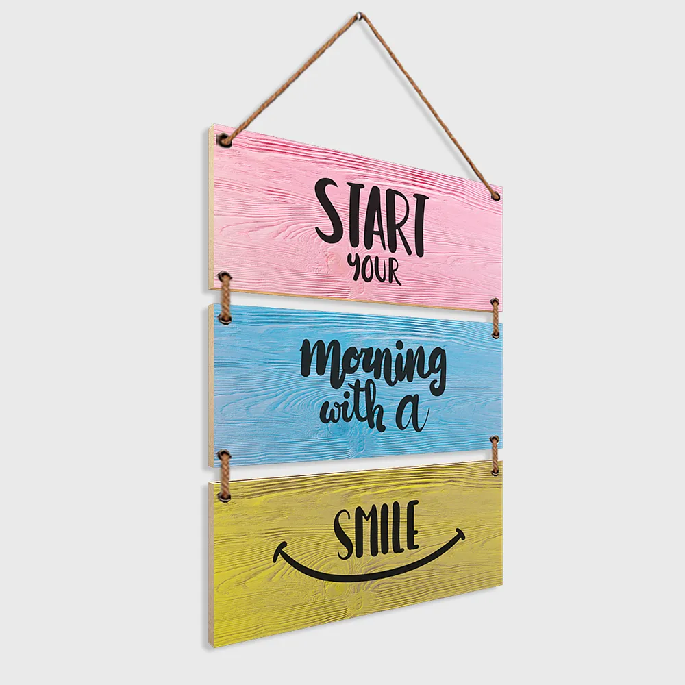 "Start your morning with a smile" Quote Wooden Sign