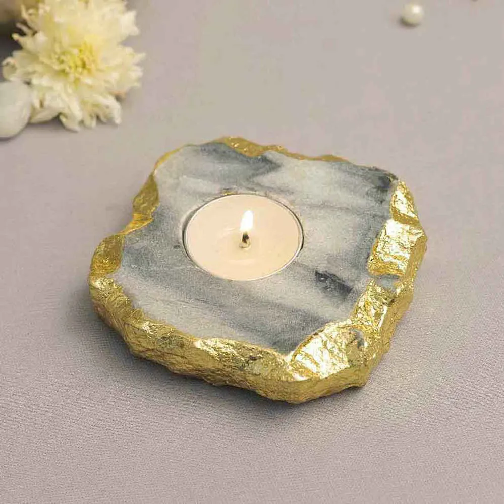 State-of-the-art Gold Foiled Marble Tealight Candle Holder