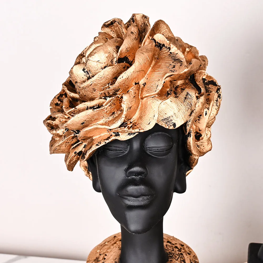 State-of-the-art Set of 3 Stunning Black Lady-like Figurines with Gold Accents
