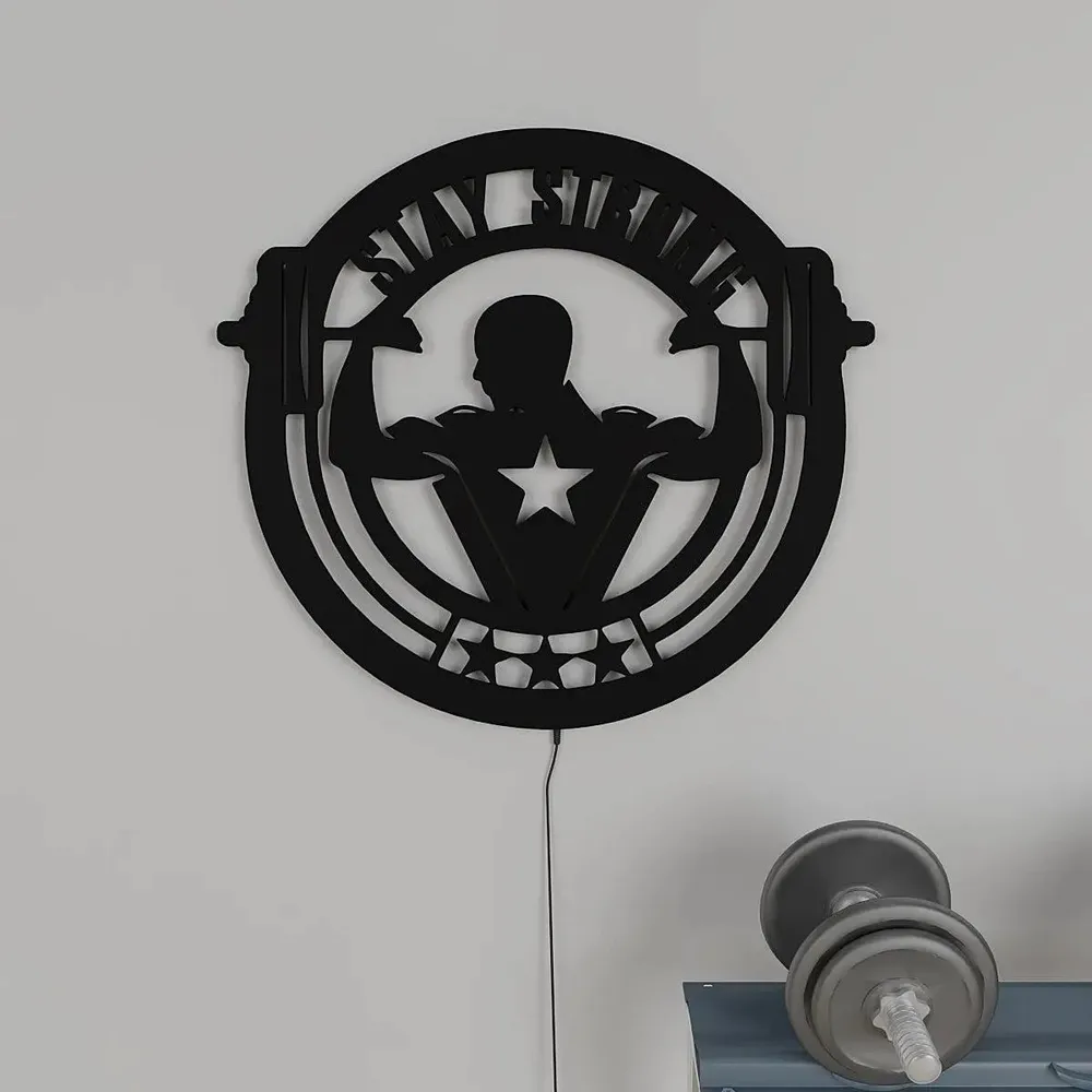 Stay Strong' Backlit Gym Acrylic Wall Art Decor Piece