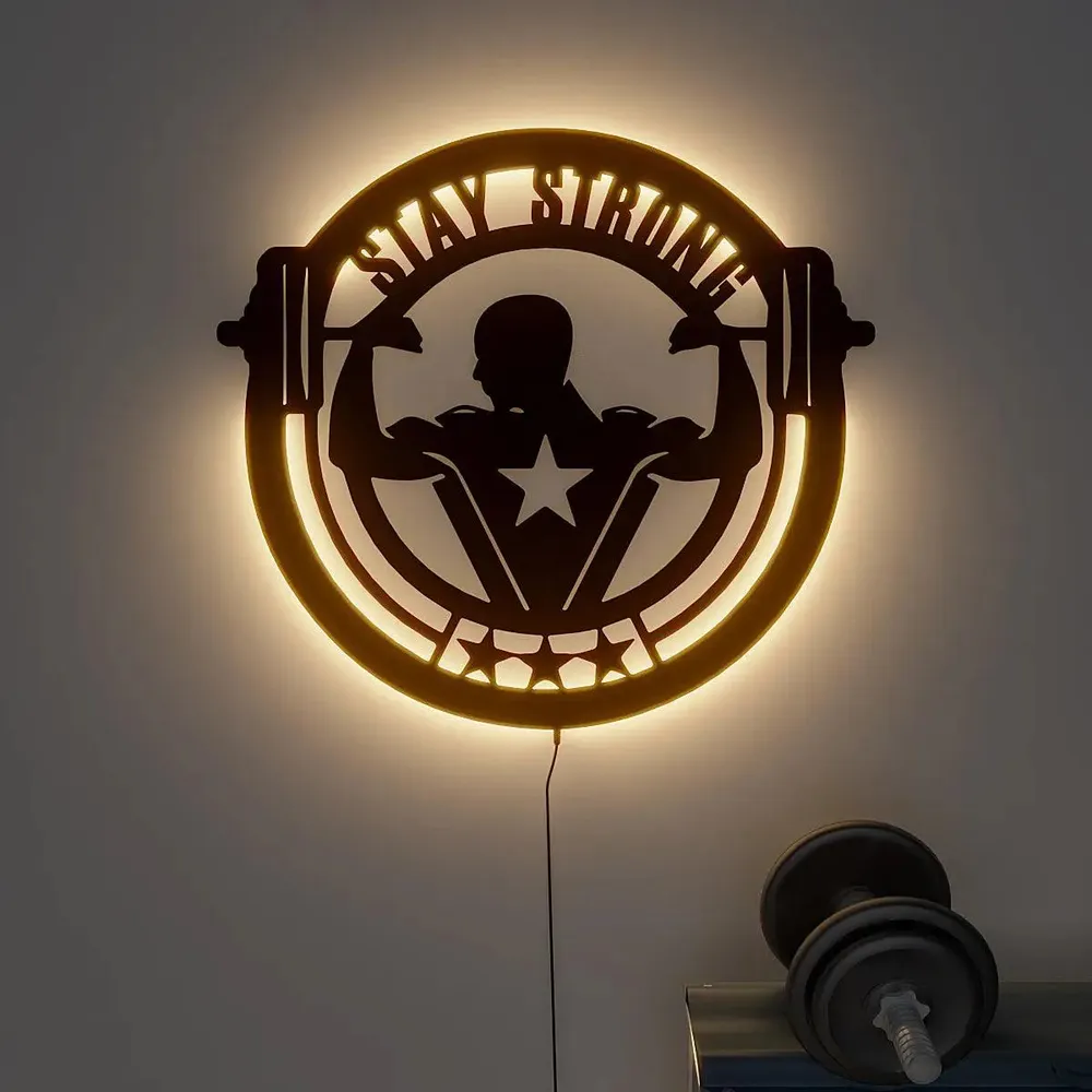 Stay Strong' Backlit Gym Acrylic Wall Art Decor Piece