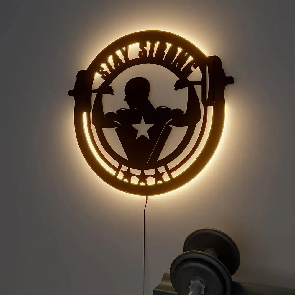 Stay Strong' Backlit Gym Acrylic Wall Art Decor Piece