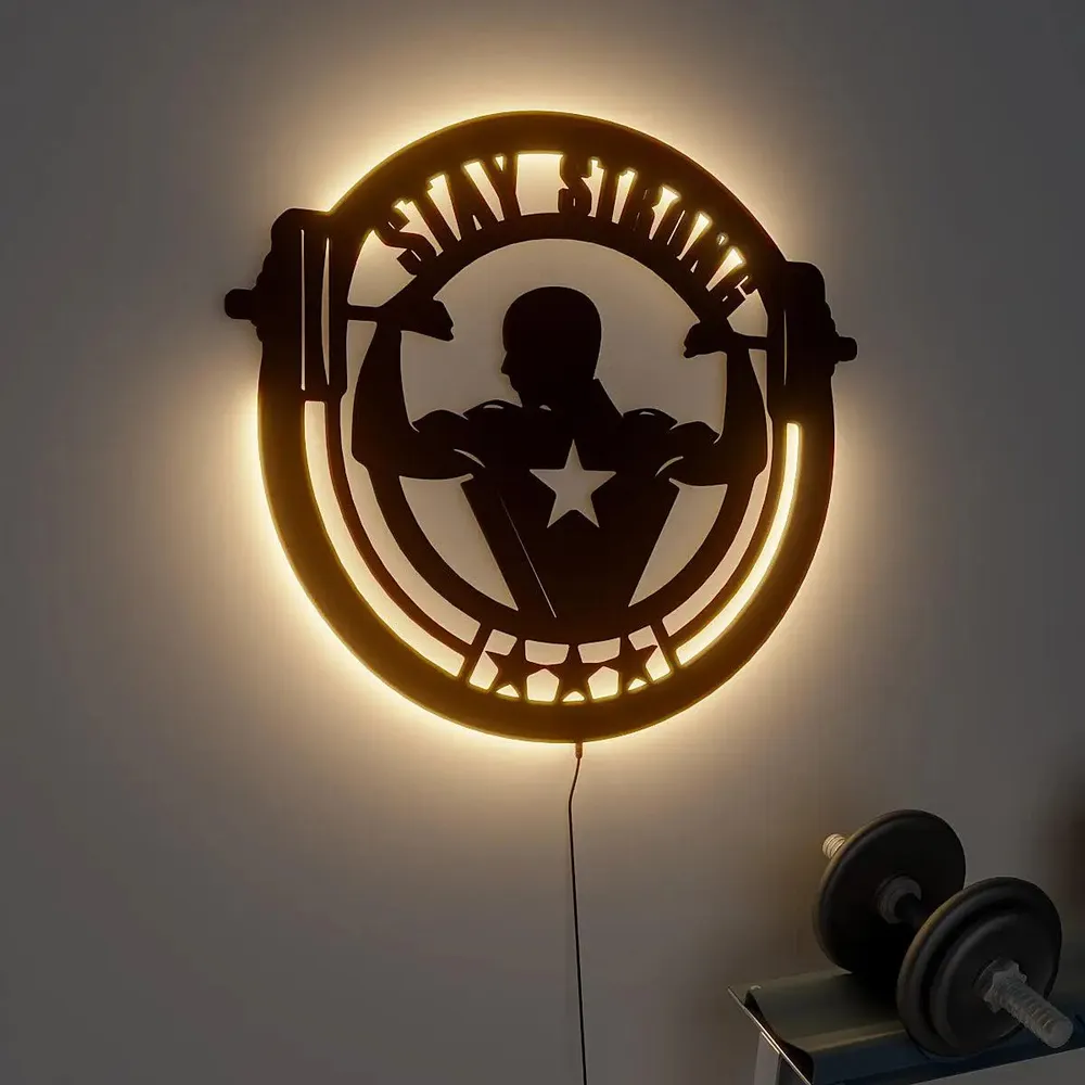 Stay Strong' Backlit Gym Acrylic Wall Art Decor Piece