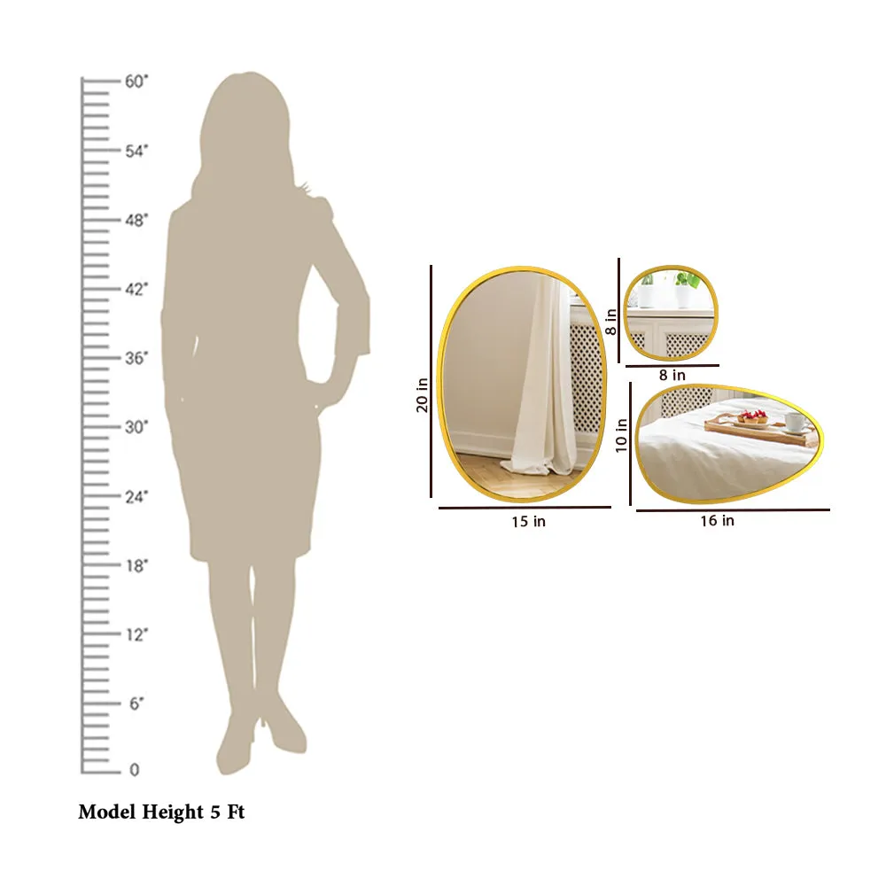 Stone Age Motif Golden Edge Designer Wall Mirror Set Of 3