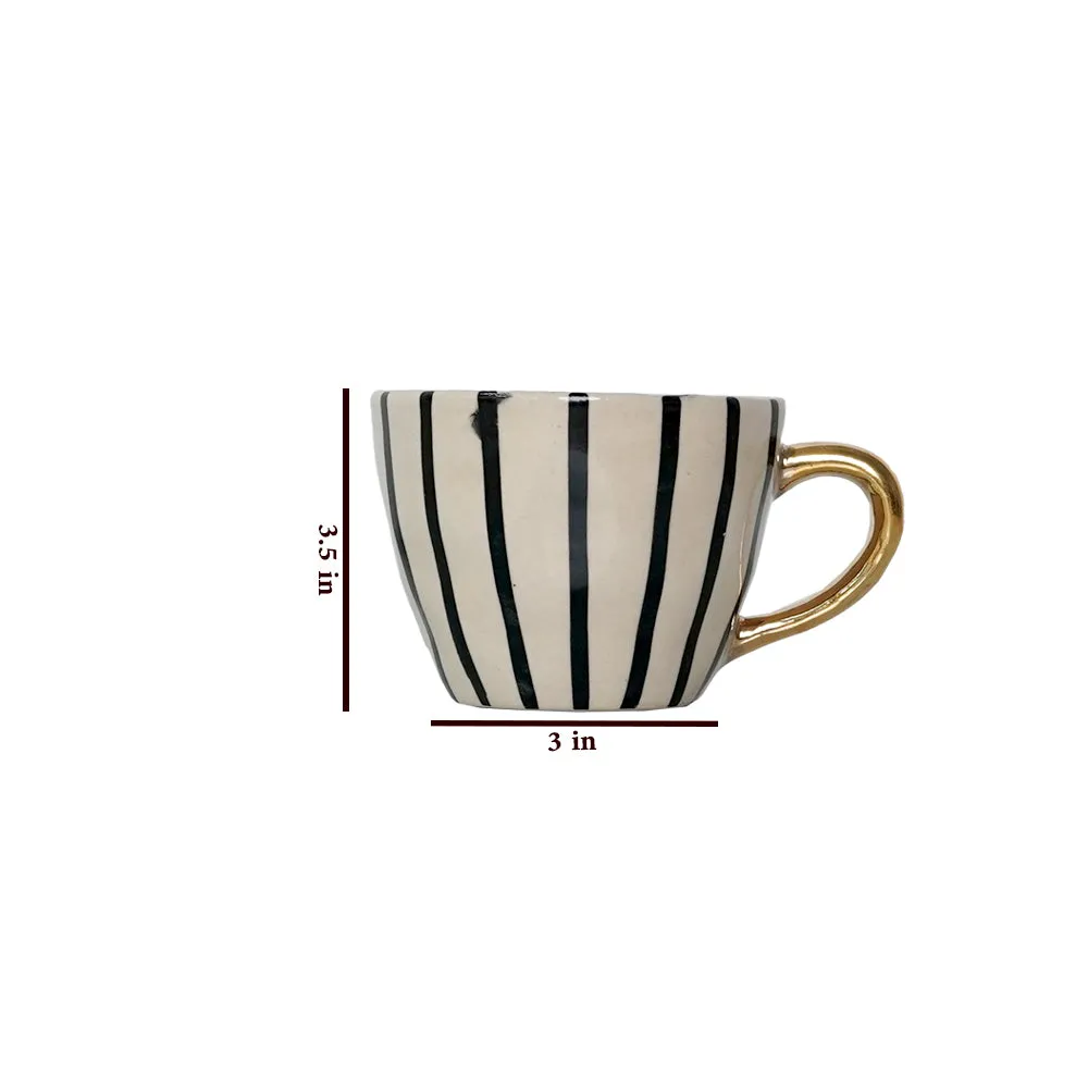 Striped Affluent Ceramic Tea Cups With Gold Handle  Set of 2
