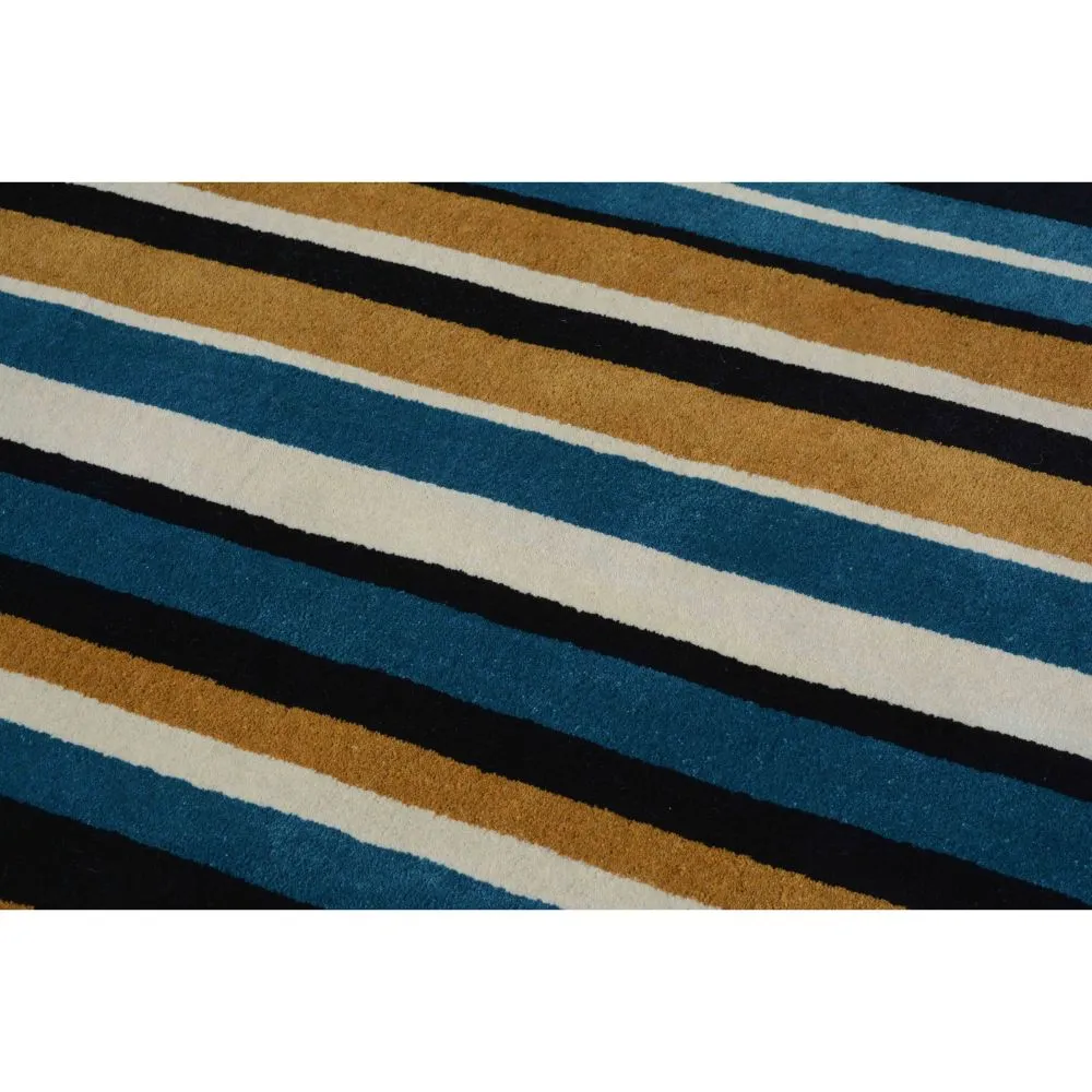 Striped Blue & Beige Tufted Area Carpet 2X5ft