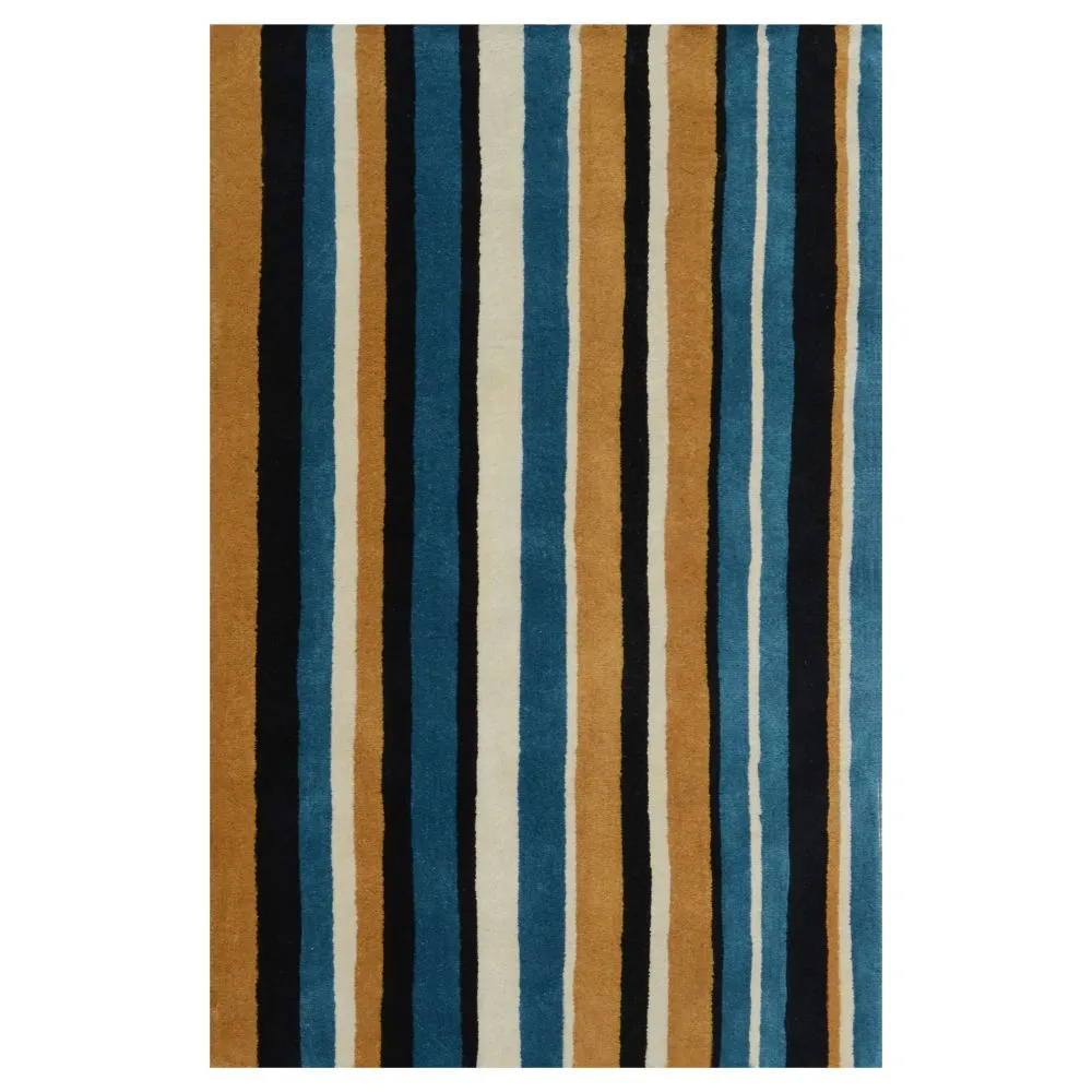Striped Blue & Beige Tufted Area Carpet 2X5ft