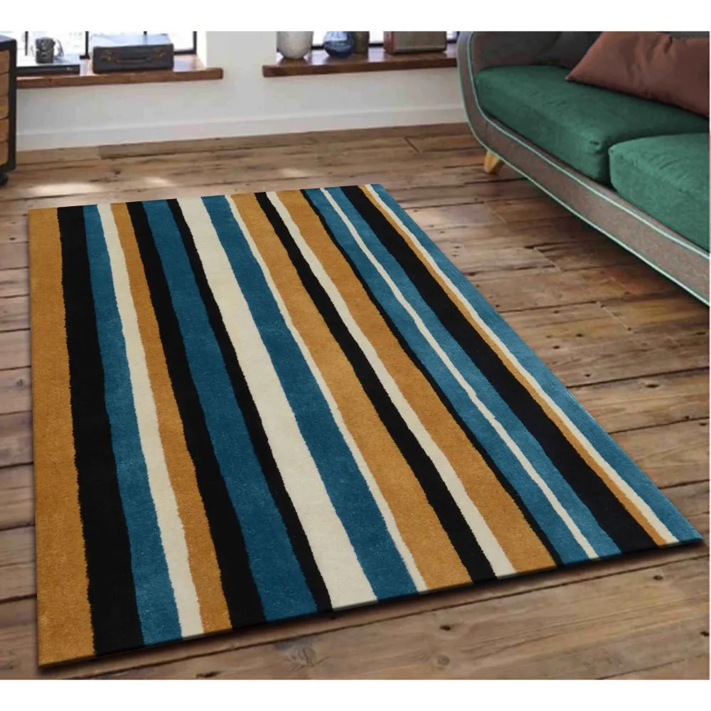 Striped Blue & Beige Tufted Area Carpet 2X5ft