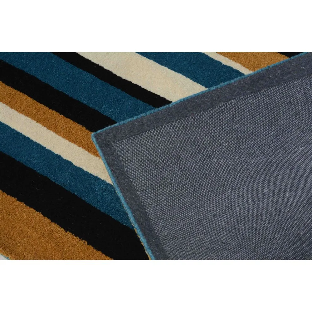 Striped Blue & Beige Tufted Area Carpet 2X5ft