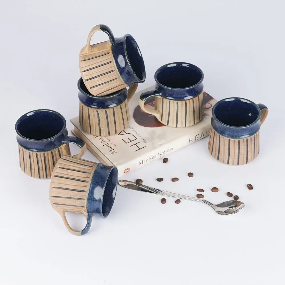 Striped Designer Ceramic Mugs Set of 6