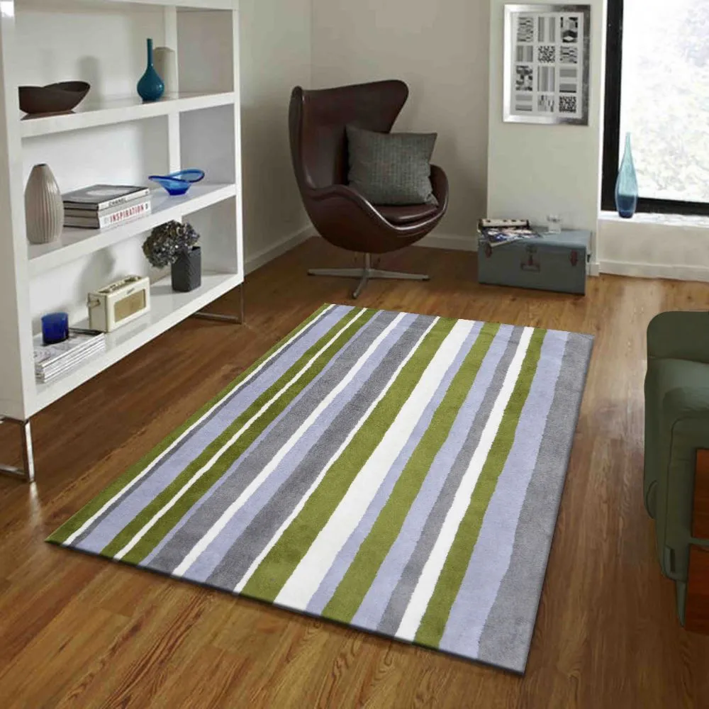 Striped Green & Gray Tufted Area Carpet