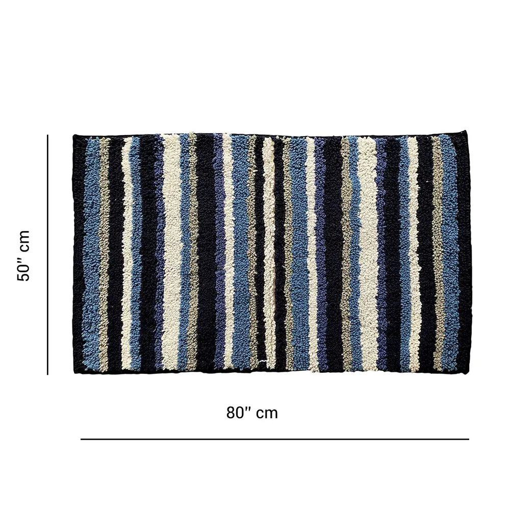 Striped Pattern High Absorbent Blue Bathmat