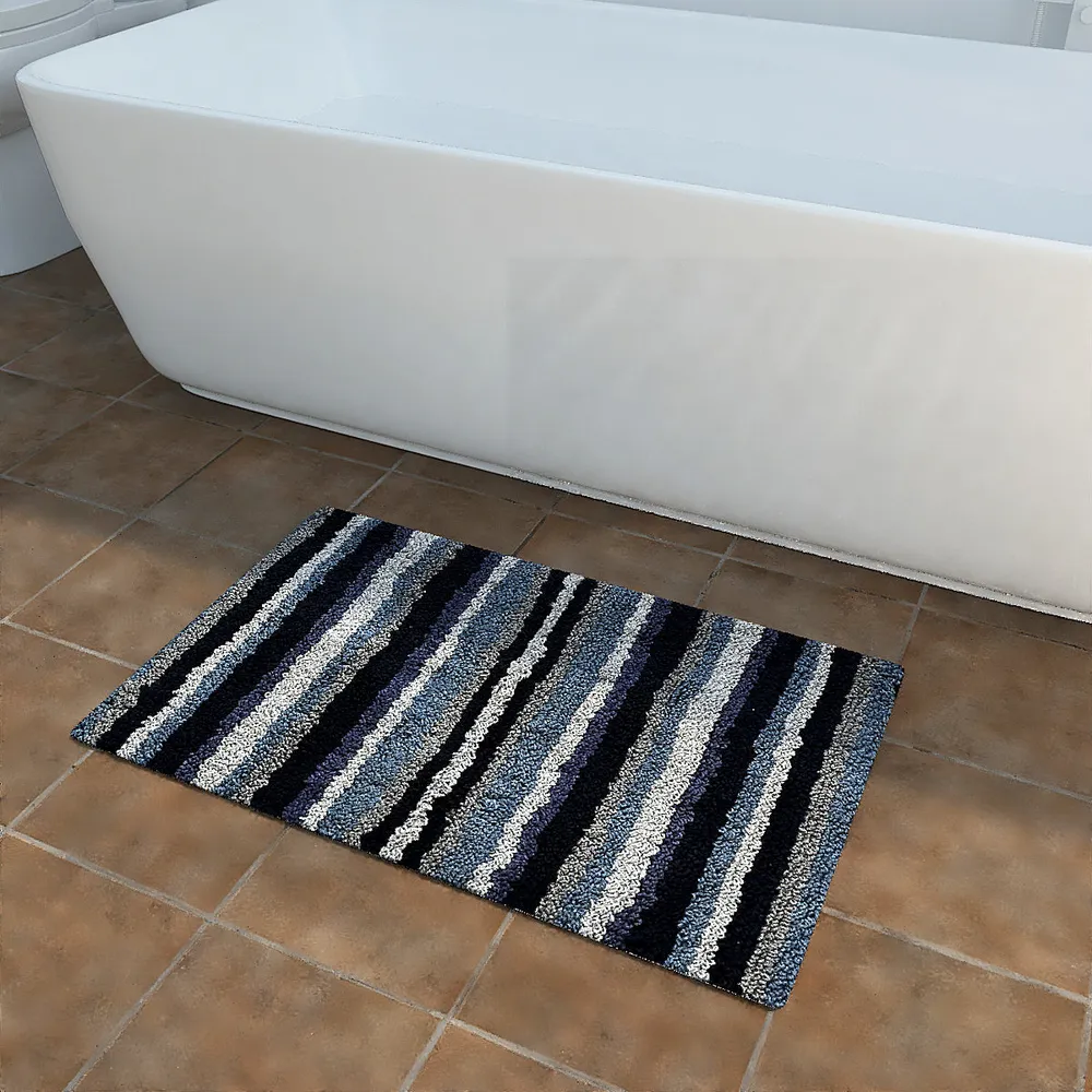 Striped Pattern High Absorbent Blue Bathmat