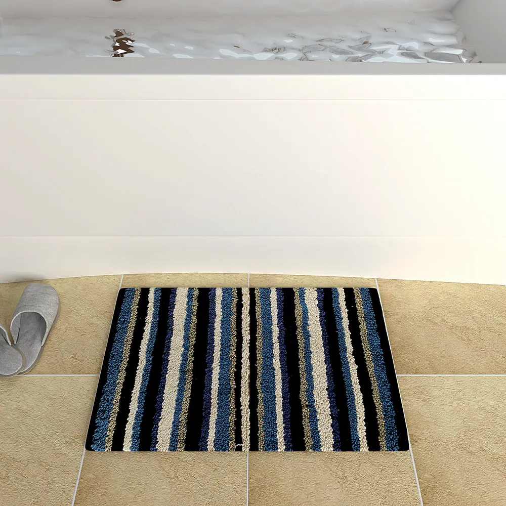 Striped Pattern High Absorbent Blue Bathmat