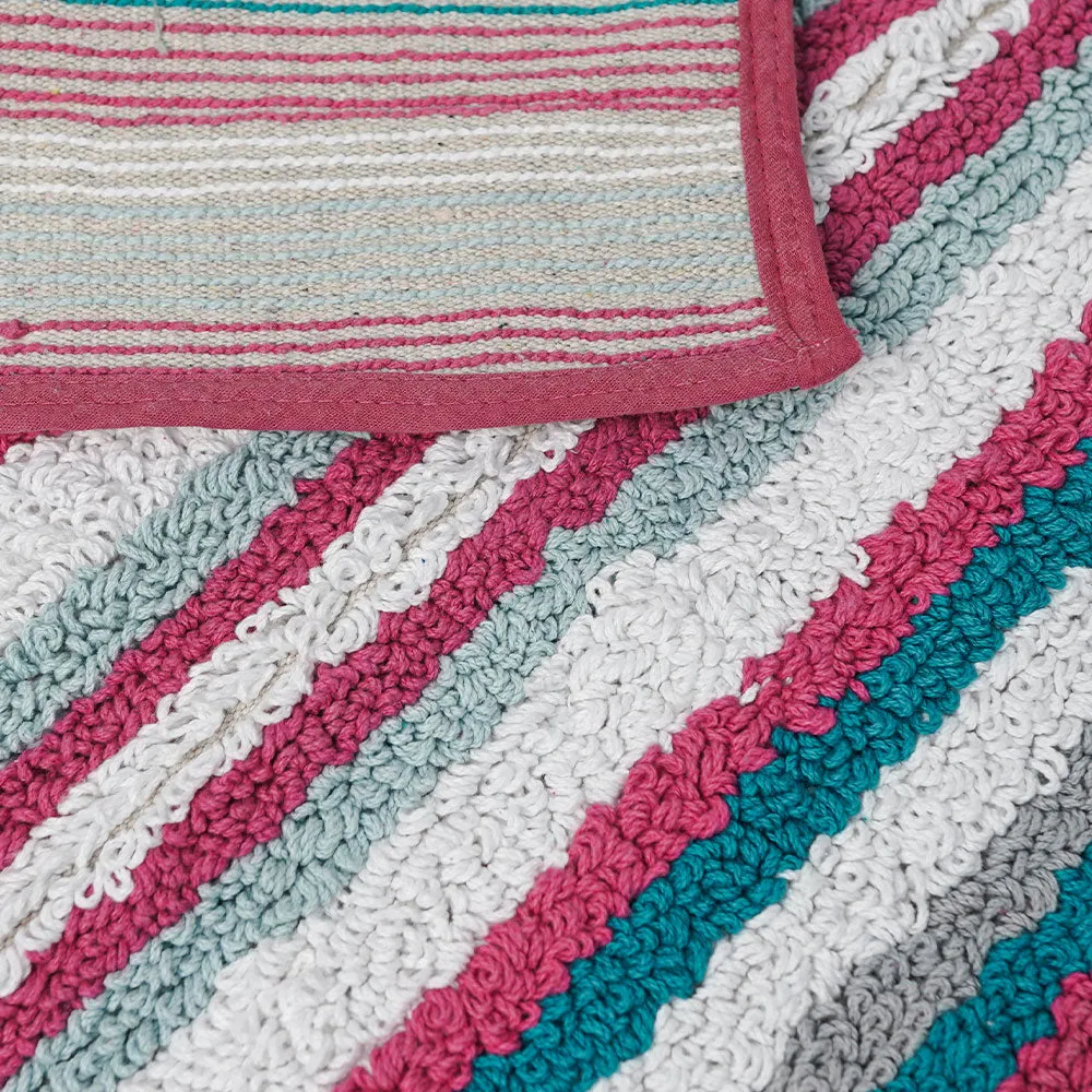 Striped Pattern High Absorbent Fuchsia Bathmat