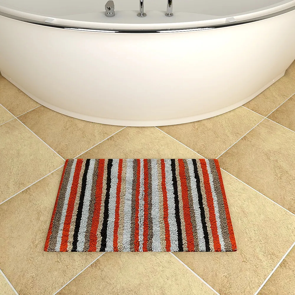 Striped Pattern High Absorbent Orange Bathmat Single Piece