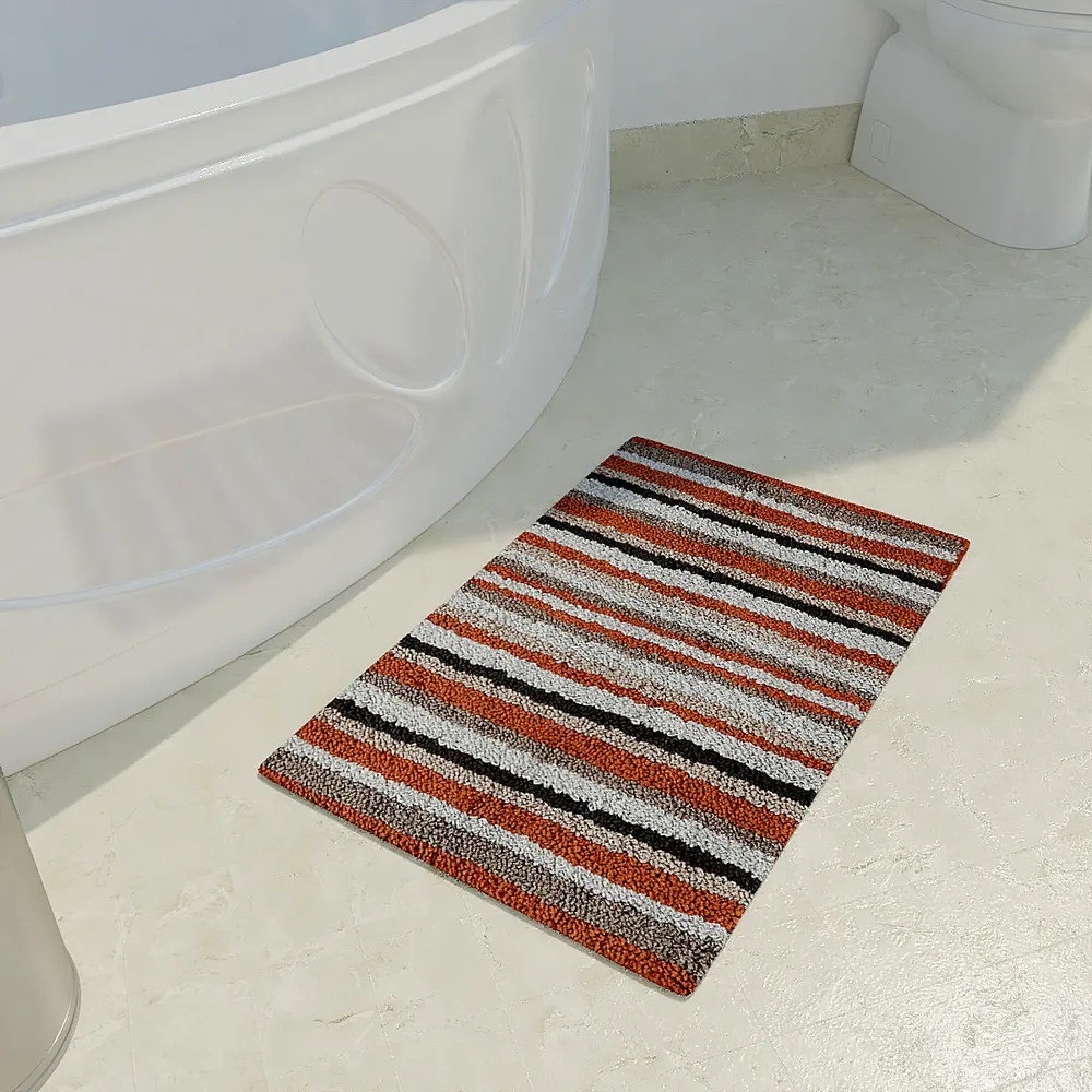 Striped Pattern High Absorbent Orange Bathmat Single Piece