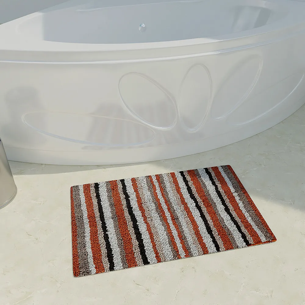 Striped Pattern High Absorbent Orange Bathmat Single Piece