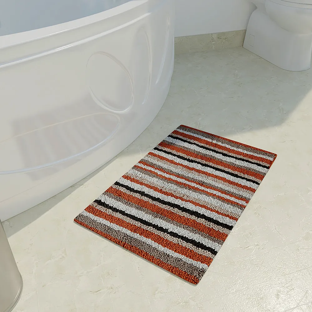 Striped Pattern High Absorbent Orange Bathmat Single Piece
