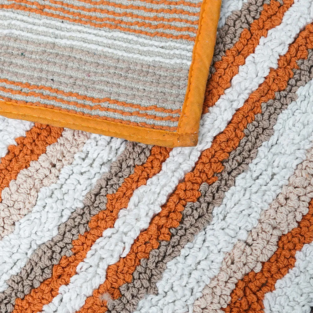 Striped Pattern High Absorbent Orange Bathmat Single Piece