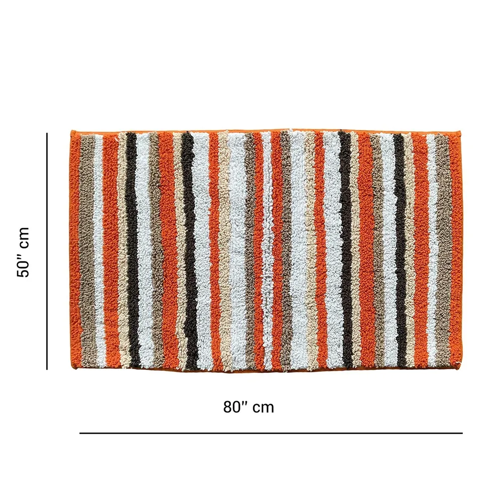 Striped Pattern High Absorbent Orange Bathmat Single Piece