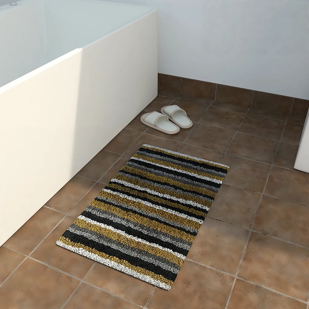 Striped Pattern High Absorbent Yellow Bathmat