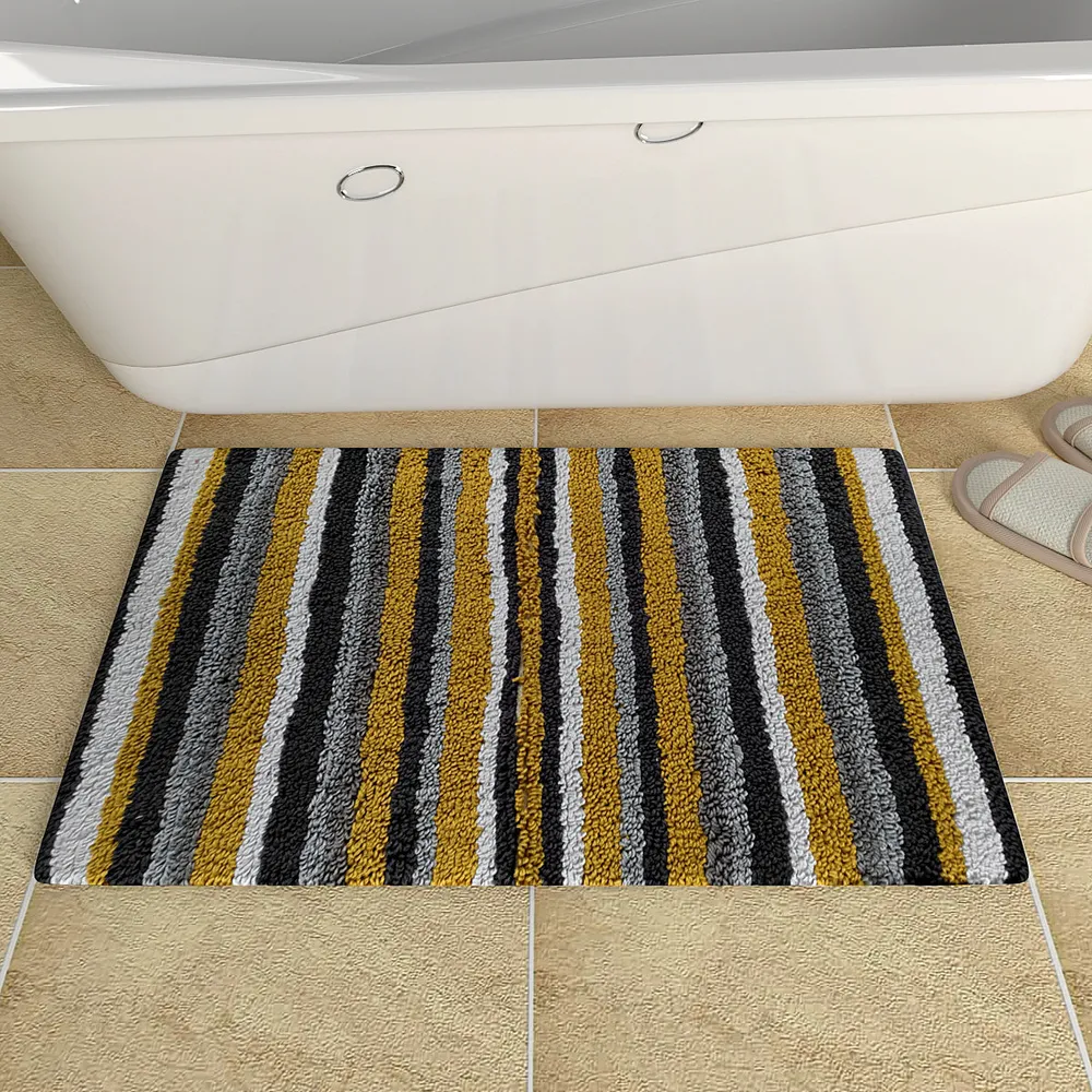 Striped Pattern High Absorbent Yellow Bathmat