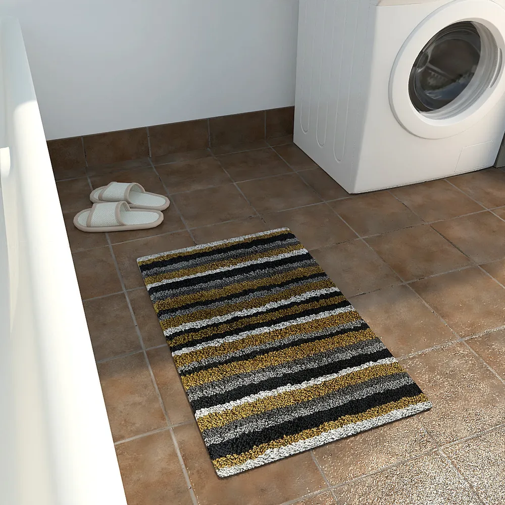 Striped Pattern High Absorbent Yellow Bathmat