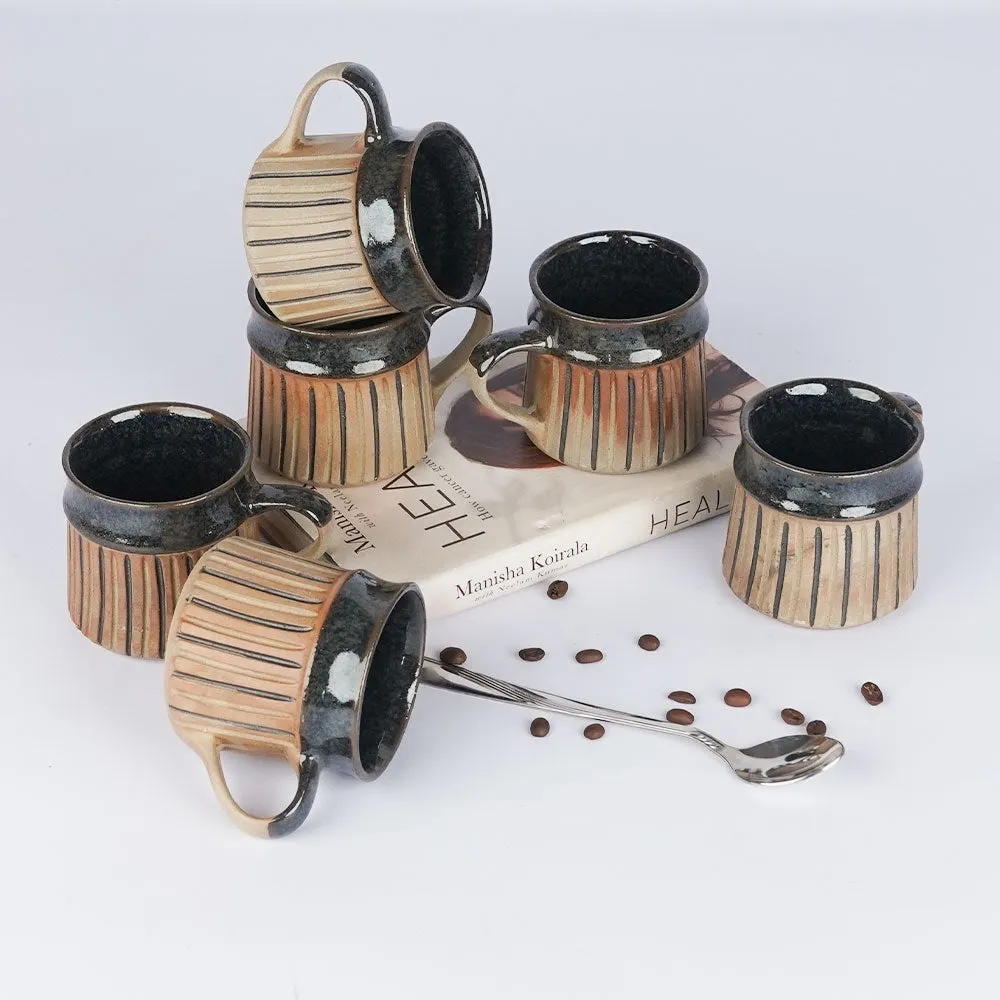 Stripped Patterned Ceramic Mugs Set of 6