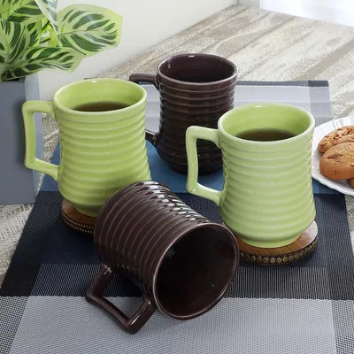 Strking Black & Green Glossy Tea Cups Set Of 4