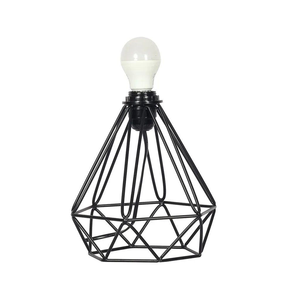 Strudy Black Metal Cage Table Lamp Shade