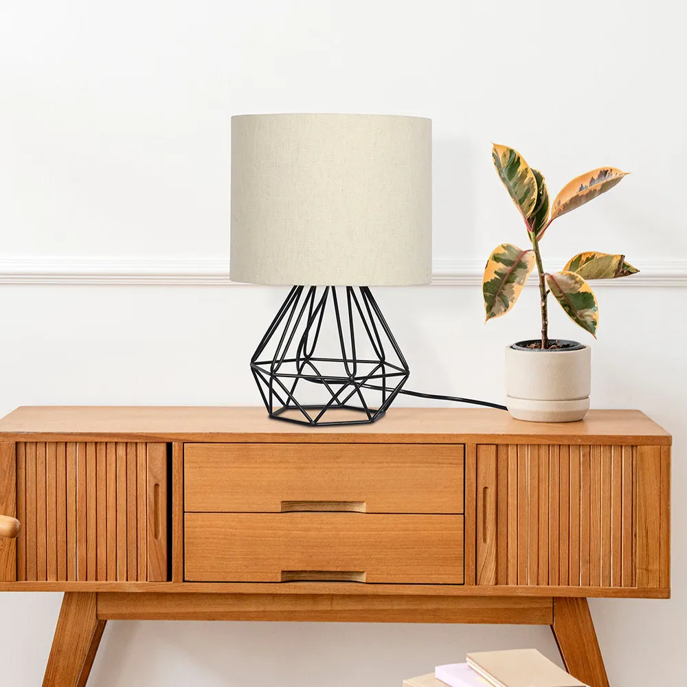 Strudy Black Metal Cage Table Lamp Shade