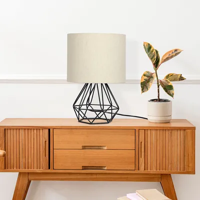Strudy Black Metal Cage Table Lamp Shade