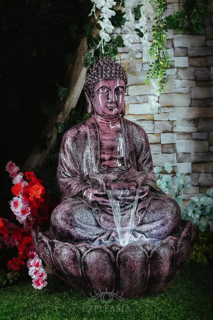 Stunning 2ft Bronze Lotus Buddha Water Fountain for Home