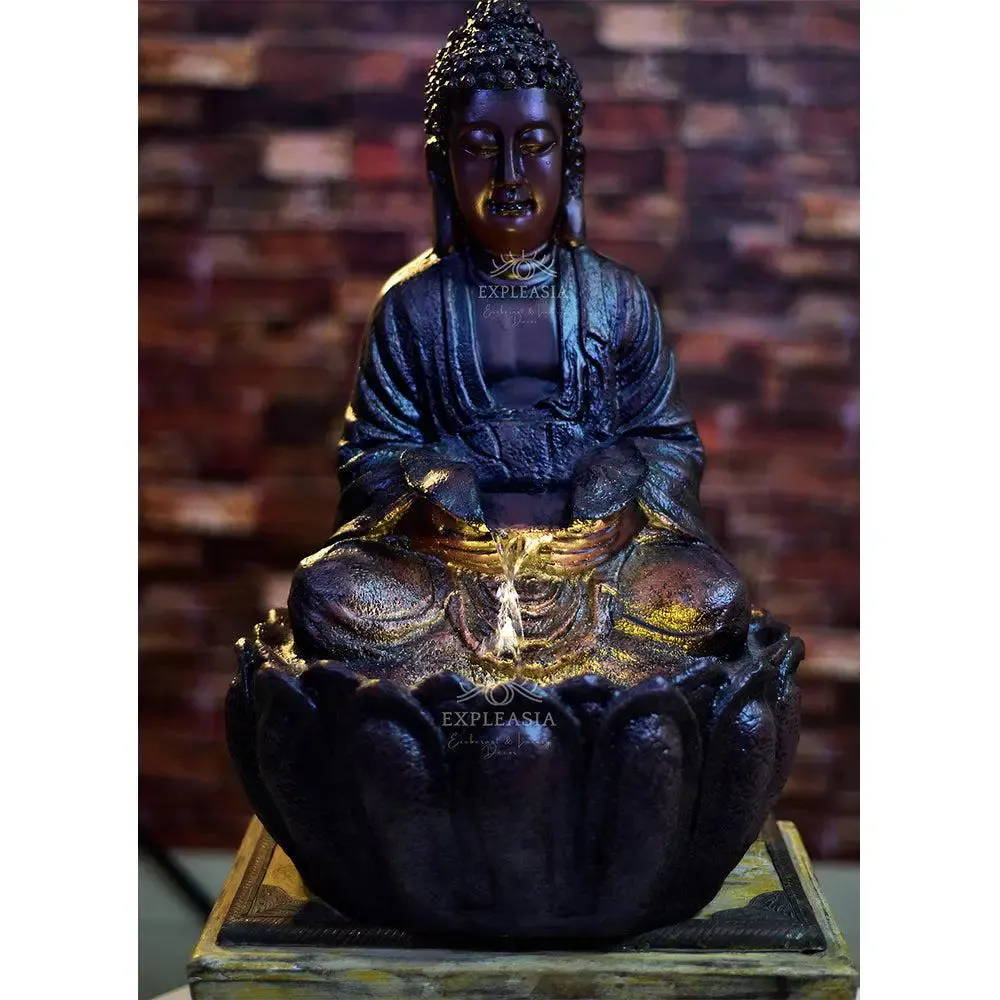 Stunning 2ft Brown Lotus Buddha Water Fountain for Home