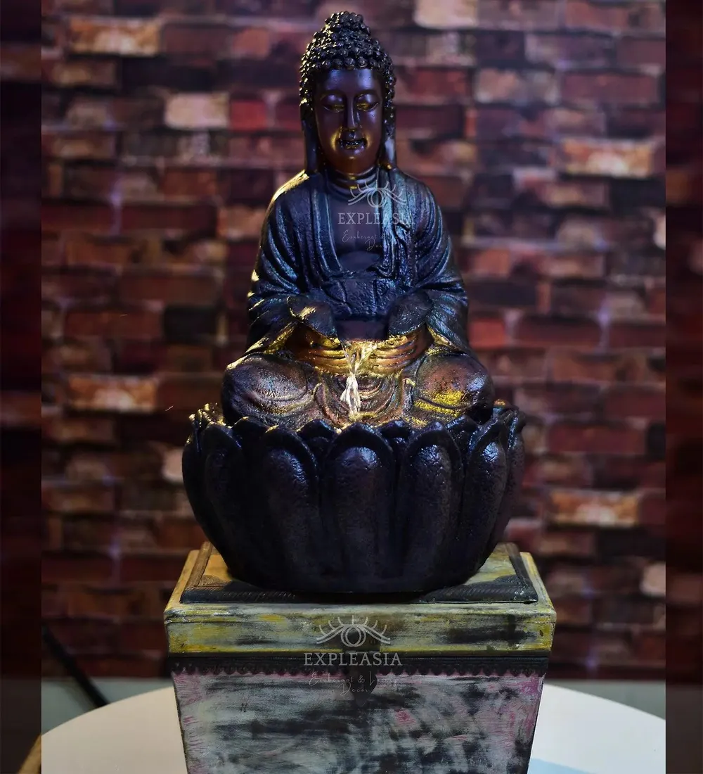 Stunning 2ft Brown Lotus Buddha Water Fountain for Home